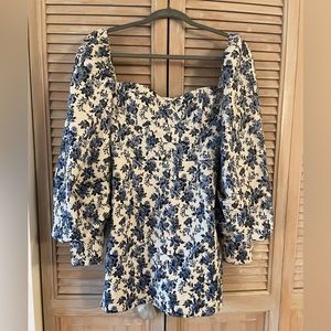 Blue Floral Puff Long Sleeve Dress Size Small
